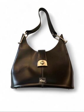 Black Leather Shoulder Bag with Gold Accent